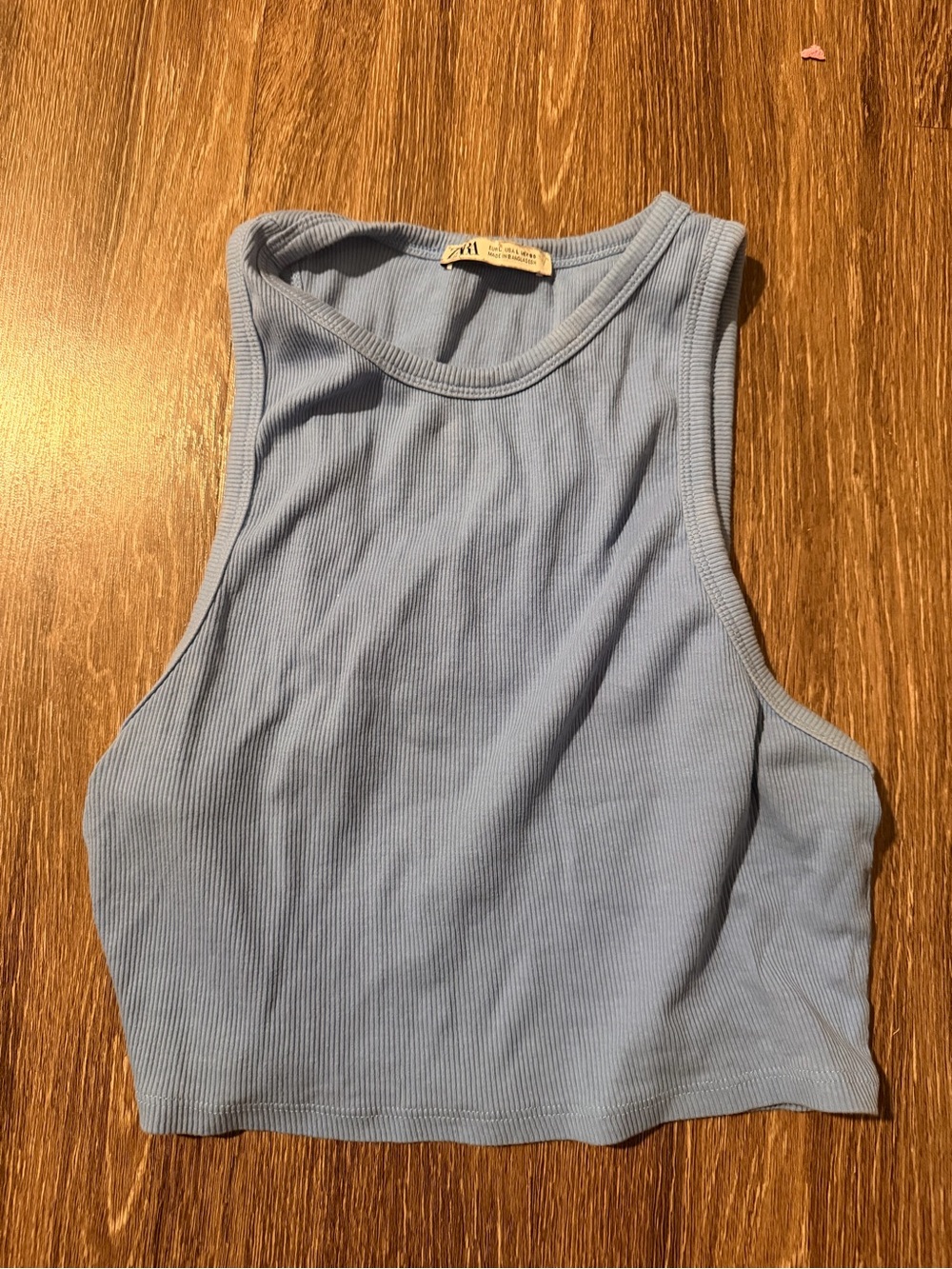 Zara Light Blue Ribbed Cropped Tank